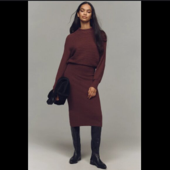 Brand New By Anthropologie Long-Sleeve Slim Sweater Midi Dress - Picture 3 of 7